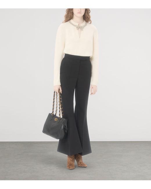Valentino Natural Virgin Wool Bow-Detail Sweater