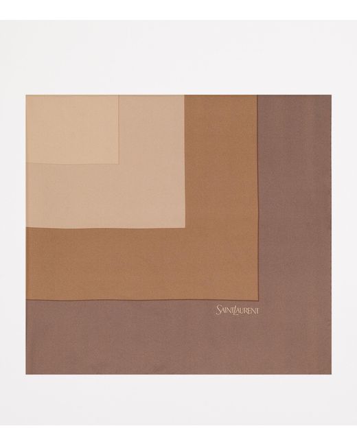Saint Laurent Brown Silk Geometric Print Scarf