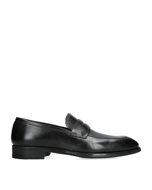 Magnanni Shoes Black Leather Madison Penny Loafers for men