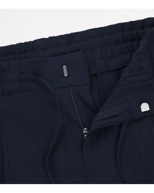 Boss Blue Linen-Blend Drawstring-Waist Tailored Trousers for men