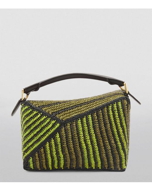 Loewe Green X Paula's Ibiza Small Striped Puzzle Edge Top-handle Bag
