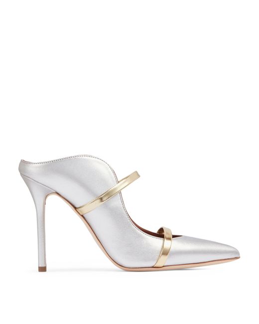 Malone Souliers White Metallic Leather Maureen Mules 100