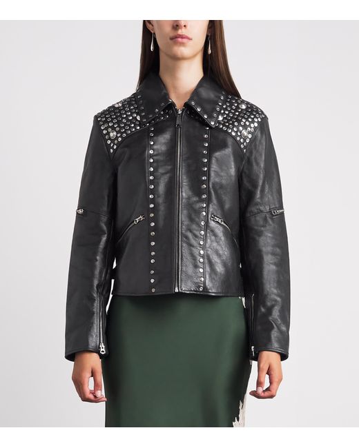 Polo Ralph Lauren Black Studded Moto Leather Jacket