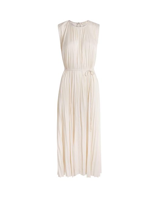 Ulla Johnson White Satin Pleated Fianna Midi Dress