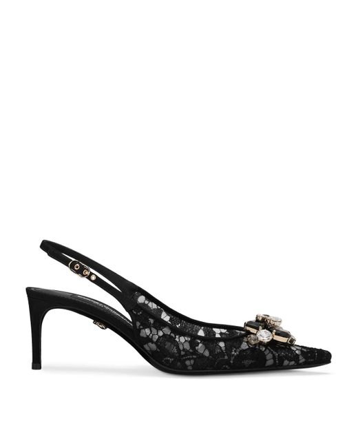 Dolce & Gabbana Black Lace Embellished Slingback Sandals 60