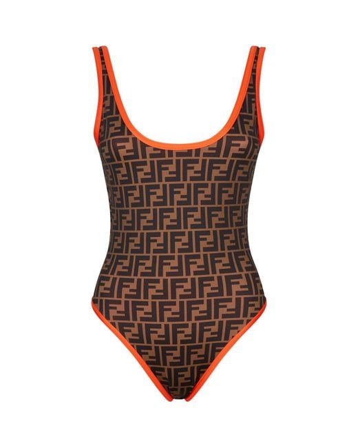 Fendi Reversible Logo Swimsuit in Orange | Lyst