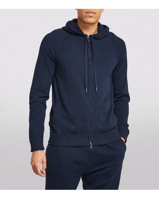 Derek Rose Blue Cashmere Zip-Up Hoodie for men