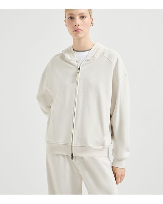 Brunello Cucinelli White French Terry Zip-Up Hoodie