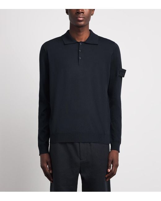Stone Island Blue Virgin Wool Ghost Polo Sweater for men