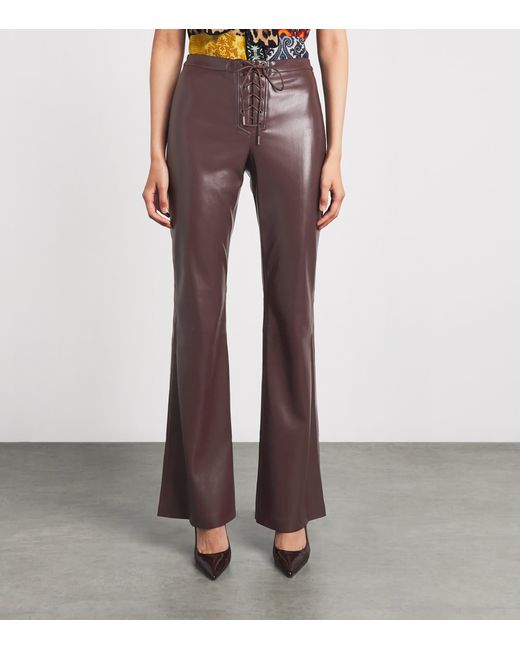 Alice + Olivia Brown Faux Leather Lace-Up Ravyn Trousers