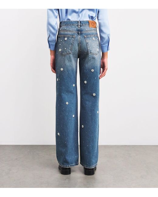 Maje Blue Embellished Wide-Leg Jeans