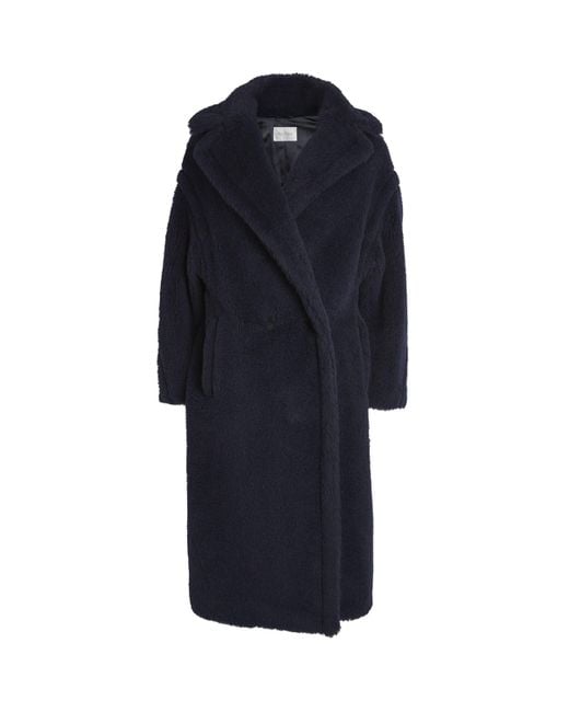 Max Mara Blue Alpaca-Blend Long Teddy Coat