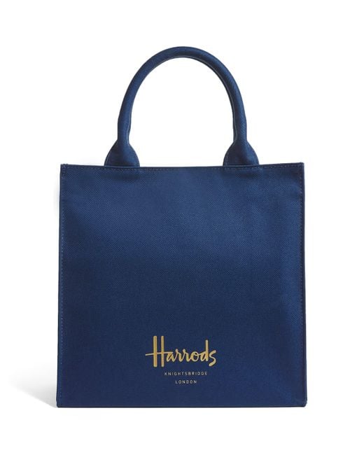 Harrods Blue Small Cotton Logo Tote Bag