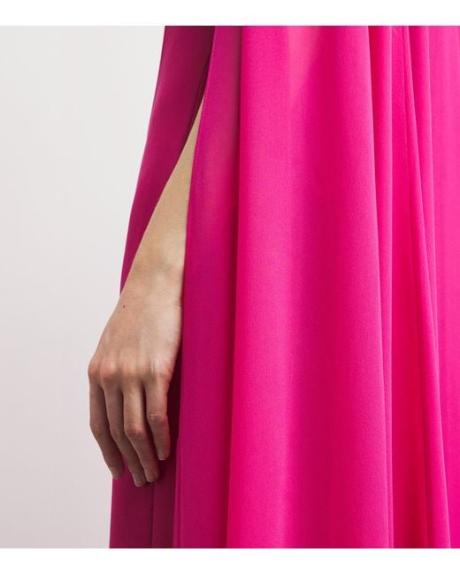 Roland Mouret Pink Rose Appliqué Cape-Detail Gown
