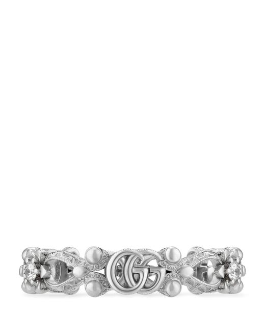 Gucci Metallic White Gold And Diamond Flora Ring