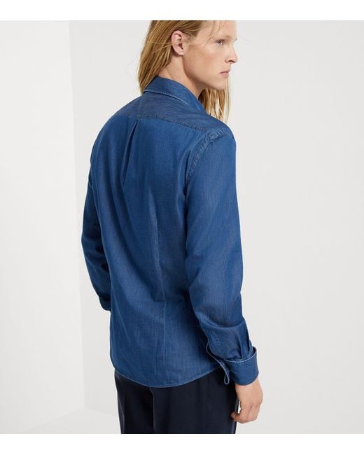 Brunello Cucinelli Blue Denim Slim-fit Tuxedo Shirt for men