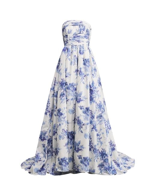 Carolina Herrera Blue Strapless Gathered-Bodice Gown