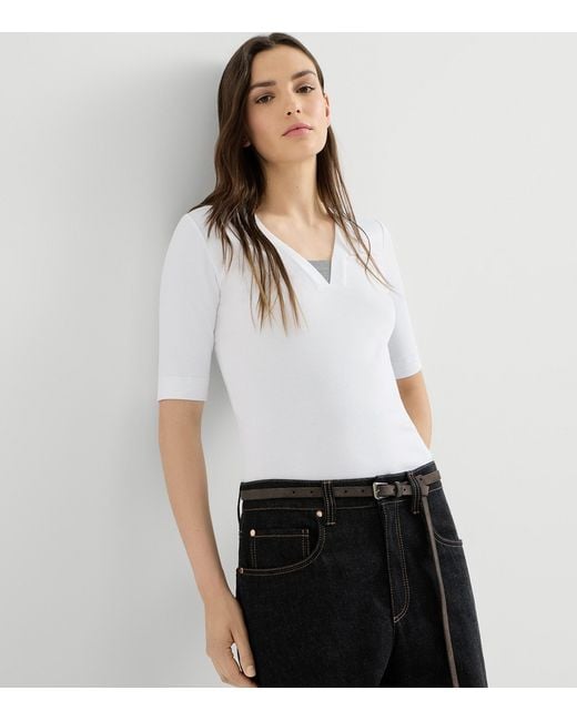 Brunello Cucinelli White Monili V-Neck T-Shirt