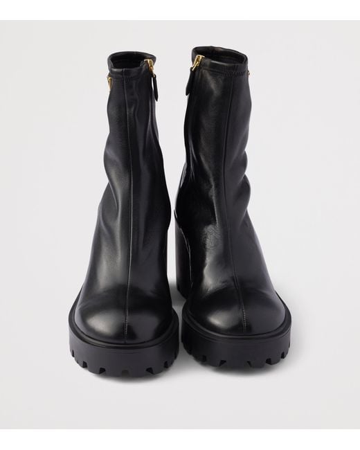 Prada Black Nappa Leather Logo Stretch Booties Ankle Boots 85
