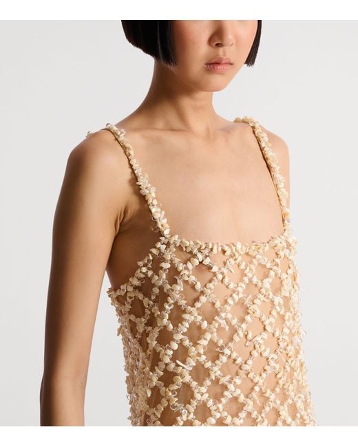 Balmain Natural Embellished Mesh Mini Dress