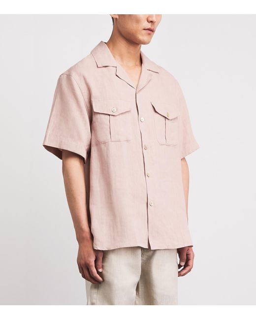 Eleventy Pink Linen Bowling Shirt for men
