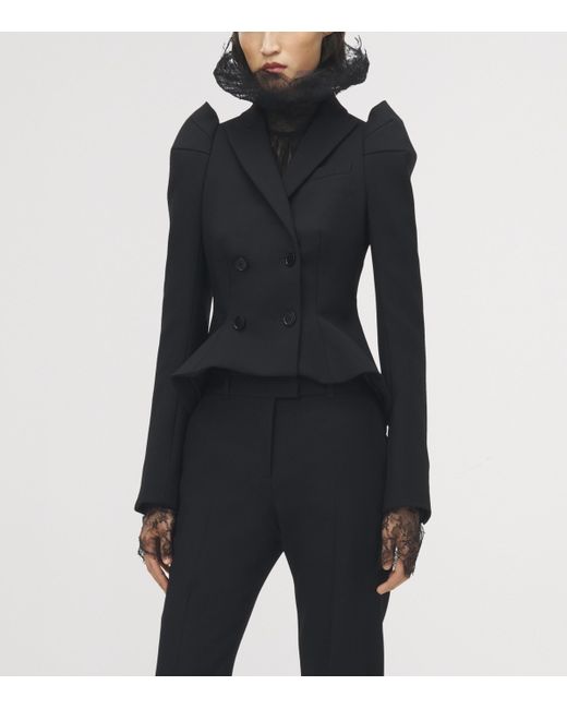 Alexander McQueen Black Stretch-Wool Structured Blazer