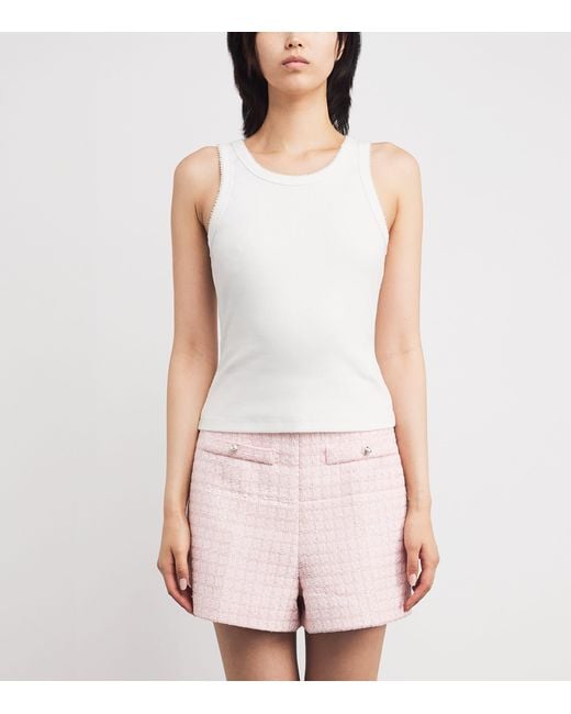 Sandro White Stretch-Cotton Beaded Tank Top