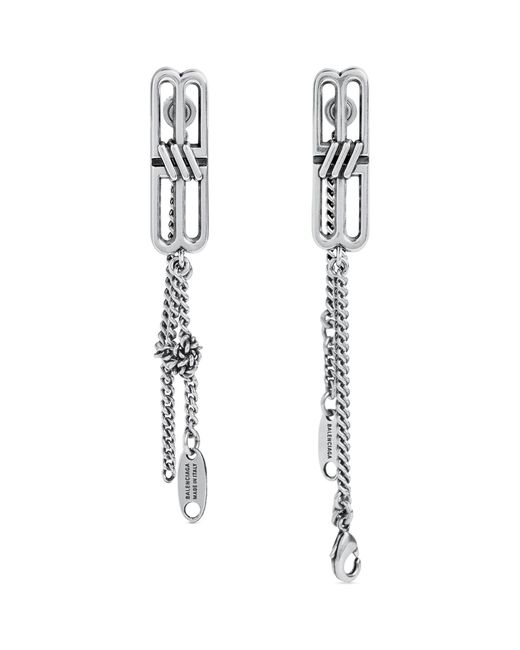 Balenciaga White Brass Chain Clasp Earrings