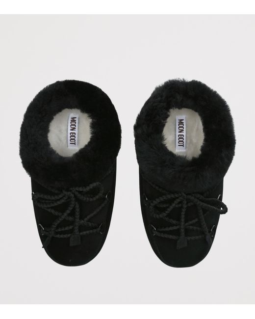 Moon Boot Black Suede Shearling-Trim Evx Mules