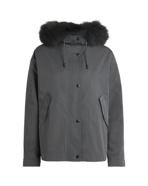 Yves Salomon Gray Waterproof Fur-Trim Parka Coat