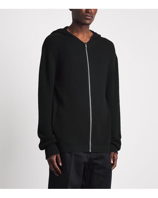 Rick Owens Black Cashmere Zip-Up Hoodie for men
