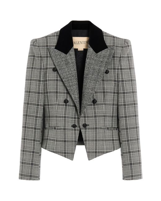 Valentino Gray Wool Jacket With Check Pattern