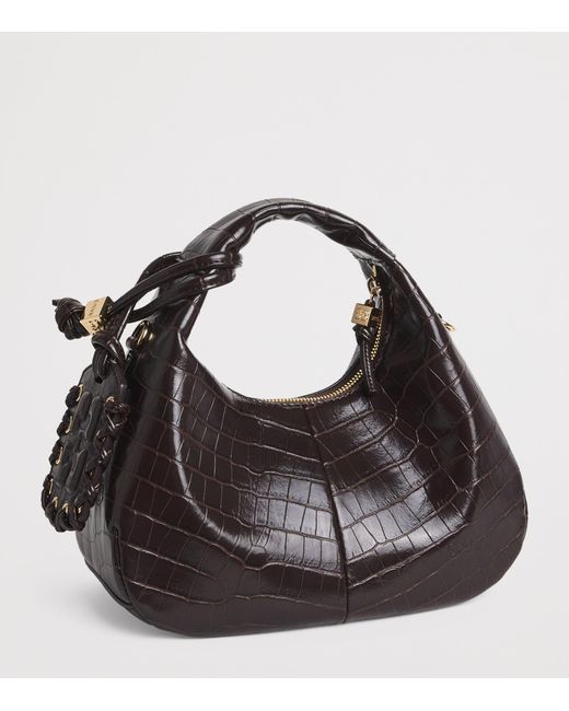 Ganni Black Mini Croc-Embossed Top-Handle Bag