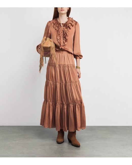 Ulla Johnson Brown Silk Gaelle Maxi Skirt