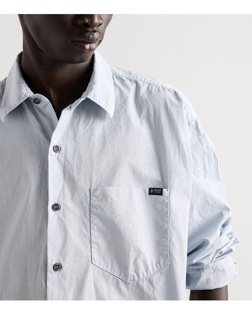 Prada Blue Cotton Logo Shirt for men