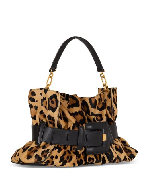 Balmain Brown Anthem Medium Ponyskin-Style Leopard Print Bag
