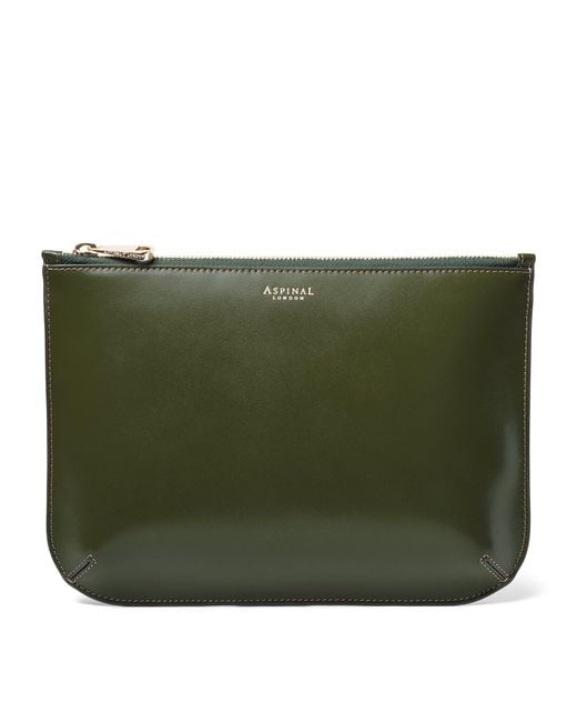 Aspinal Green Large Leather Ella Pouch