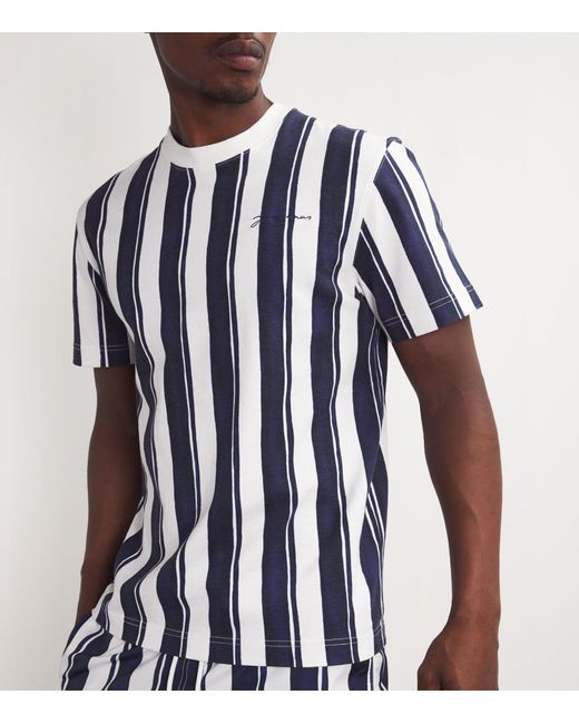Jacquemus Blue Cotton Striped T-shirt for men