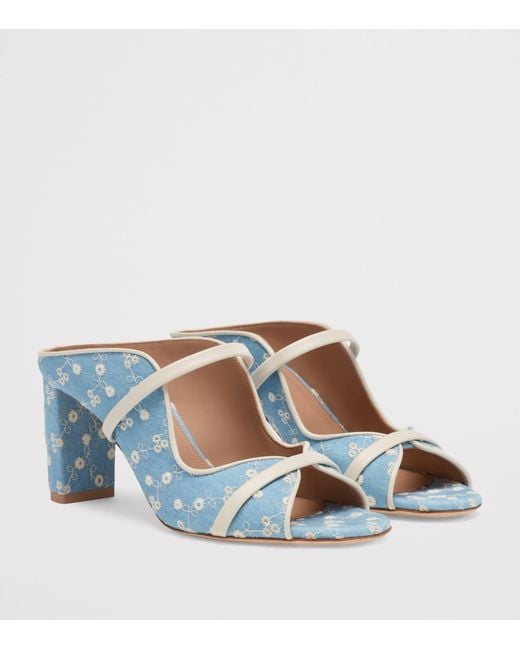 Malone Souliers Blue Floral Denim Norah Heeled Sandals 70