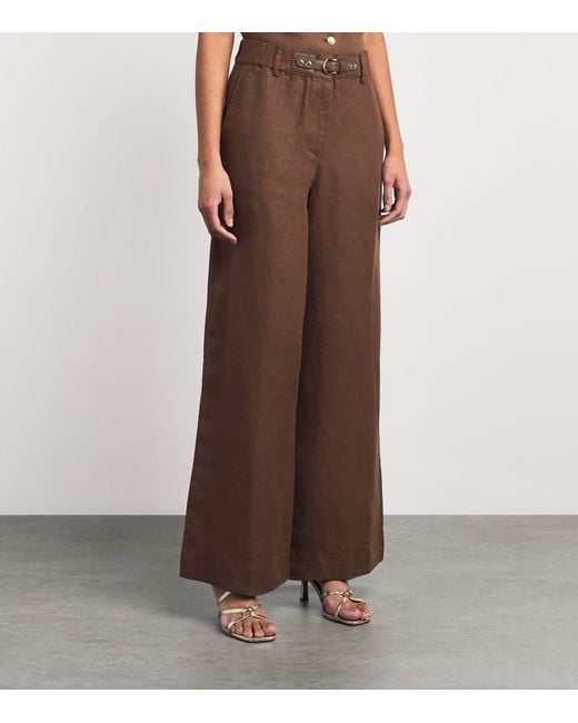 Maje Brown Linen Belted Trousers