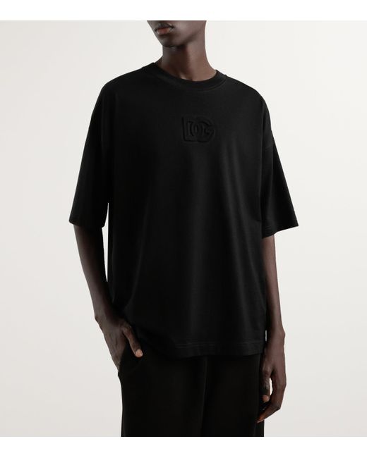 Dolce & Gabbana Black Oversized Embroidered Logo T-Shirt for men