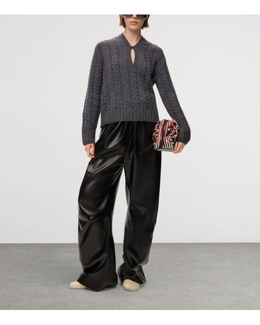 Loewe Gray Wool Cable-Knit Sweater