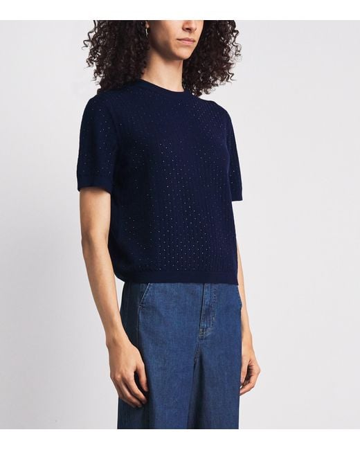 Maje Blue Wool-Blend Embellished Sweater