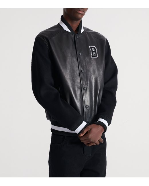Balmain Men's Gray Leather-Wool Bomber Jacket