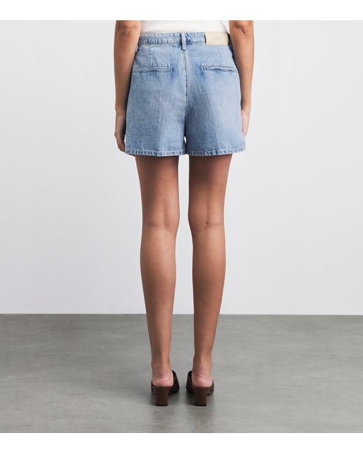 7 For All Mankind Blue Cotton-Linen Mid-Rise Shorts