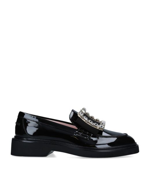 Roger Vivier Black Patent Viv' Ranger Strass Buckle Loafers