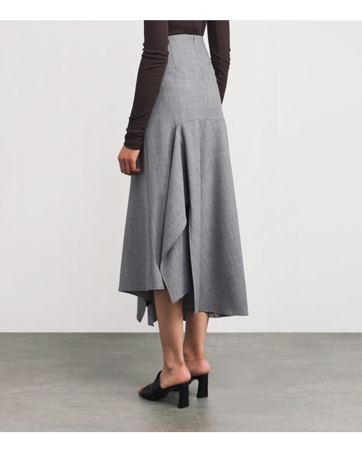 Fabiana Filippi Gray Wool-Blend Asymmetric Midi Skirt