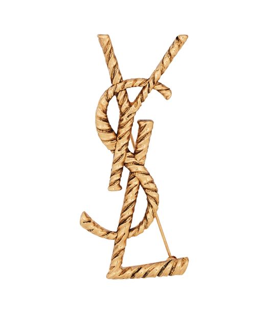 Saint Laurent Metallic Opyum Ysl Twisted Brooch for men