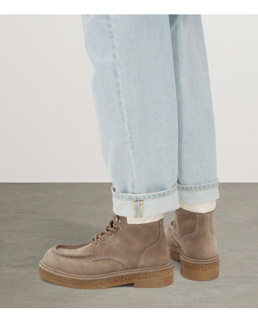 Bottega Veneta Brown Suede Haddock Lace-Up Boots for men