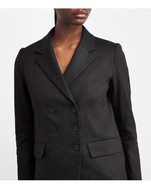 Sandro Black Linen-Cotton Double-Breasted Suit Jacket
